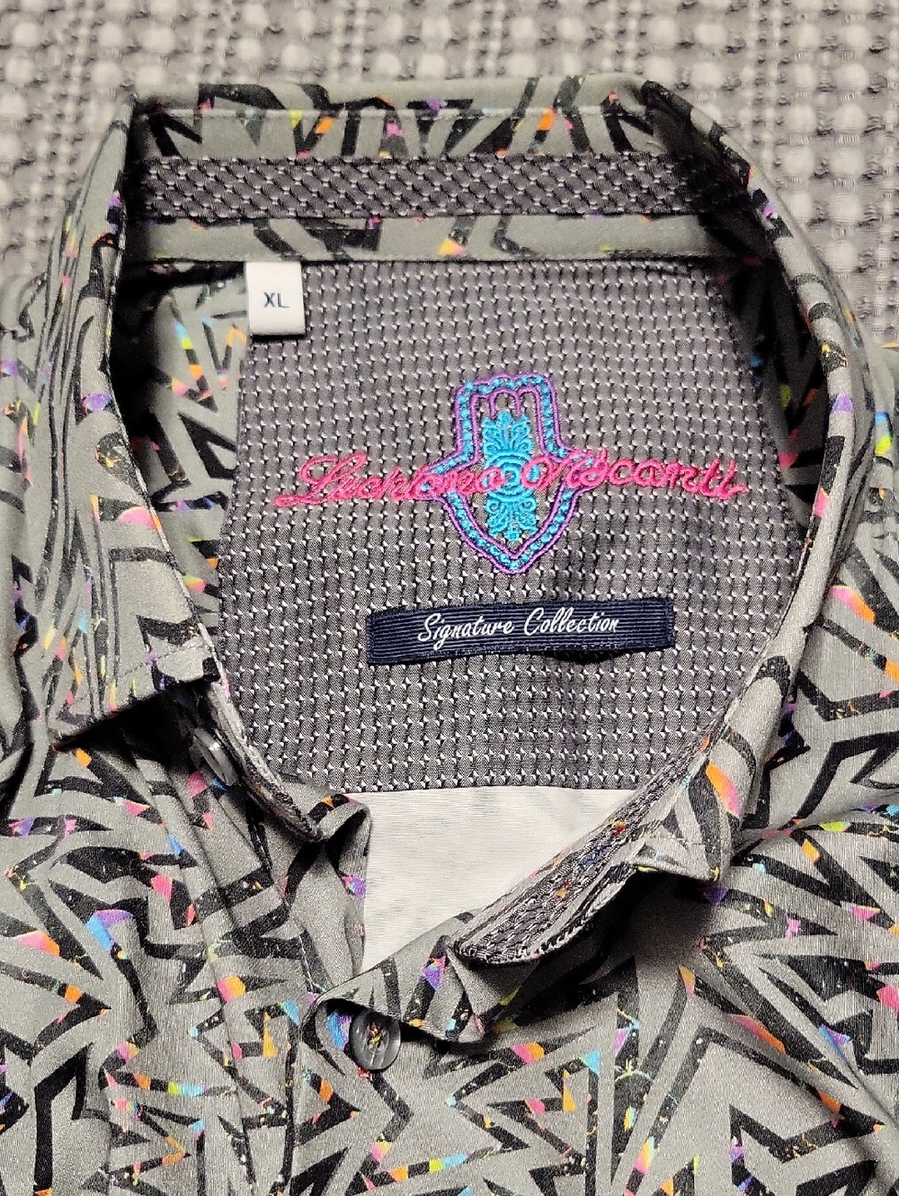 Luchiano Visconti - XL Gray Geometric Print Men's Shirt - Signature Collection